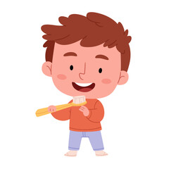 Cartoon boy with a toothbrush.Dental care. Proper teeth cleaning. Daily hygiene routines.