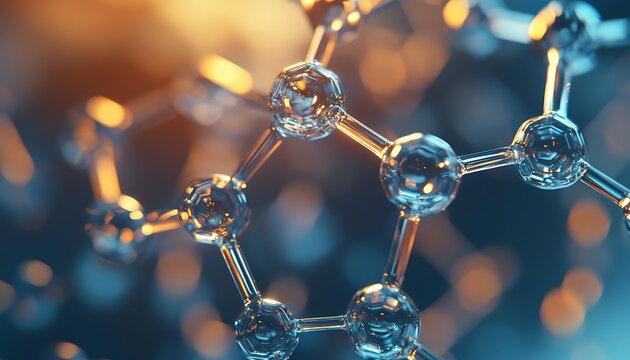 A close-up of hexagonal molecules in a 3D simulation. The beauty of chemistry visualized in perfect shapes.