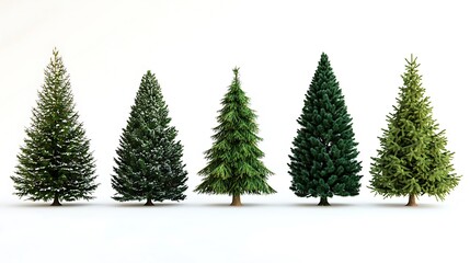 Fototapeta premium A collection of beautiful Christmas trees displayed on a white background.