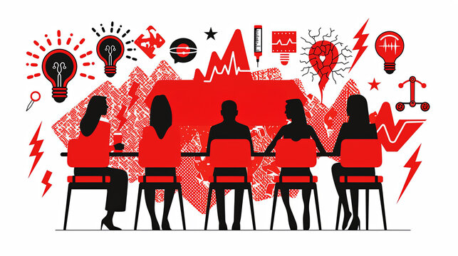 Vector illustration of collaborative brainstorming and teamwork session