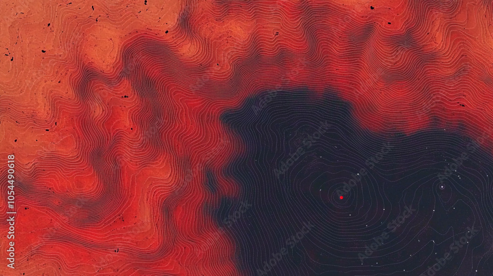 Poster a vibrant abstract composition displays swirling red and black patterns, evoking a celestial atmosph