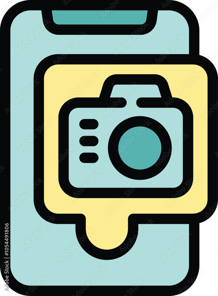 Poster this vector illustration depicts a smartphone with a camera icon in a speech bubble, symbolizing a n