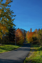 Autumn in Karpacz. mountain peak of Sniezka in Karkonosze mountains. Poland