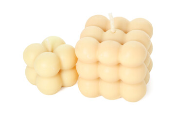 Two beautiful bubble candles isolated on white