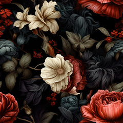 Fototapeta premium Gothic Assorted Floral Dark Moody Botanical Background