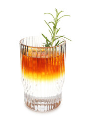 Refreshing espresso tonic drink with rosemary isolated on white