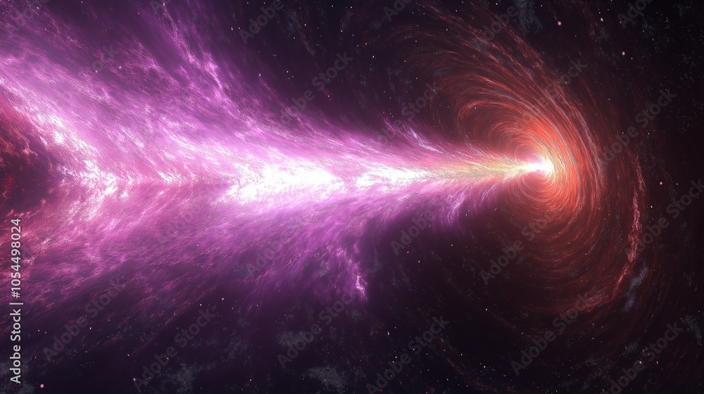 Poster Abstract Cosmic Wormhole with Pink and Red Vortex in Deep Space Representing Galactic Exploration and Science Fiction Concept, Generative AI