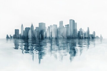 Obraz premium conceptual art illustrating urban cities submerged by rising sea levels due to climate change on a blank white canvas for textual examination