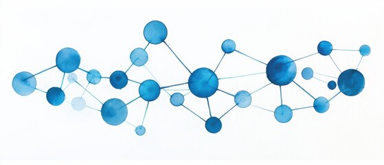 Abstract watercolor illustration of connected blue circles on a white background.