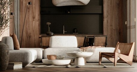 Modern and luxurious living room in a stylish concept design..