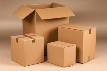 Fototapeta premium Cardboard boxes on a brown background - Backgrounds