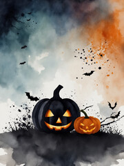 Creepy Halloween watercolor clipart, Halloween background for creating layouts and templates
