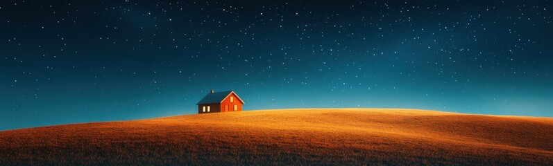 Fototapeta premium Starry sky with a small house on a hill