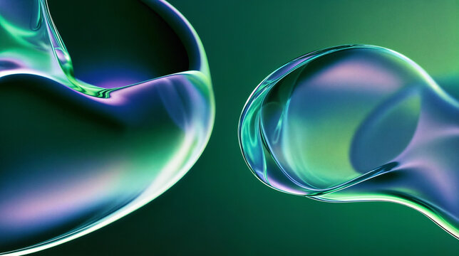 Abstract bubbles lit in green and purple neon in an abstract background - Powered by Adobe