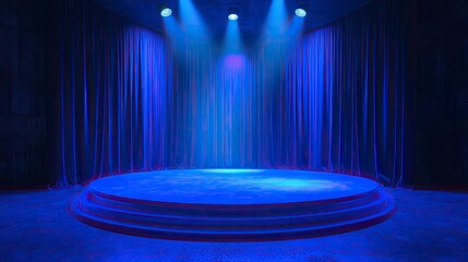 blue podium and blue light in the studio room