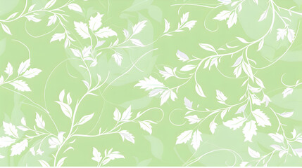 A light green background with graceful white outlines of vines and floral motifs, arranged simply to evoke an elegant, minimalist style