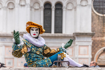 Venice, Italy - February 7, 2024: Portrait made during the carnival of Venice in Italy