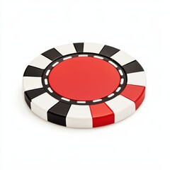 Red and black poker chip on a white isolated background.