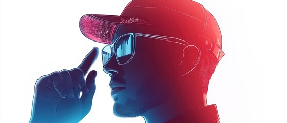 Stylish man in sunglasses and cap, showcasing a cool expression against a white isolated background.