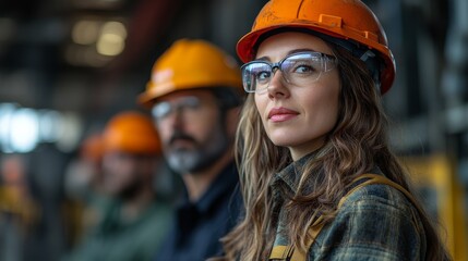 Diverse team of engineers collaborating on a project in a modern industrial facility