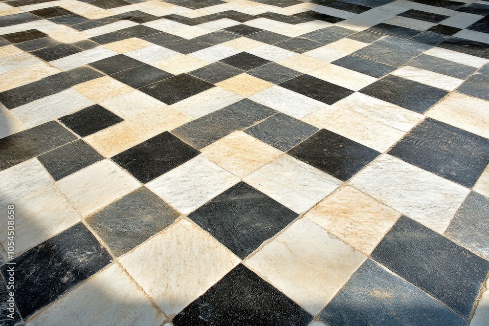 Aufkleber geometric black and white tile pattern with bold contrast and intricate repetition suitable for abst