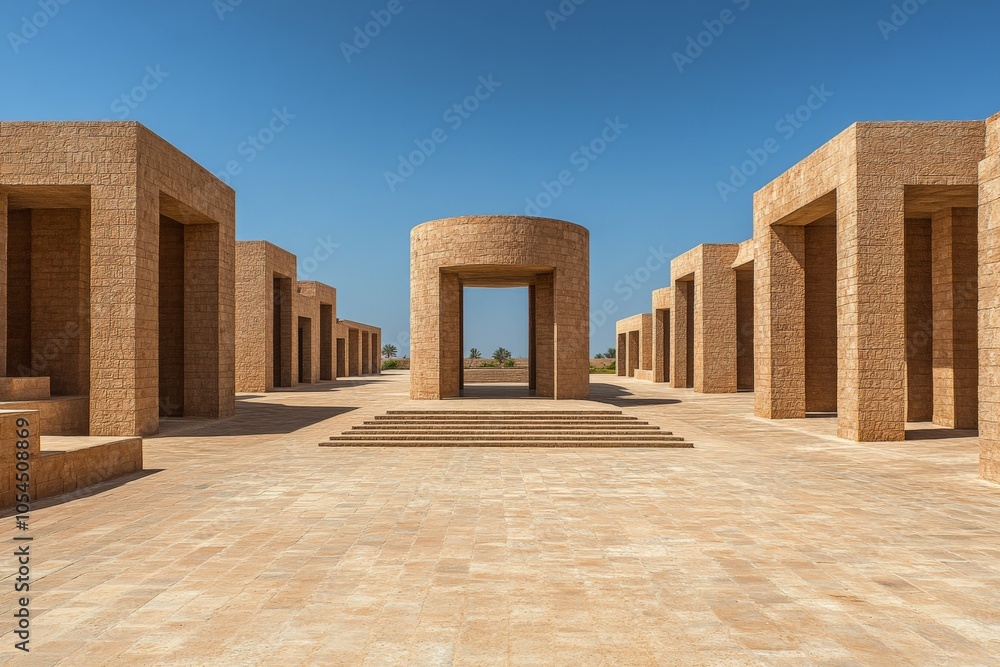 Aufkleber majestic desert inspired stone structures with open corridors and warm tones blending ancient archit