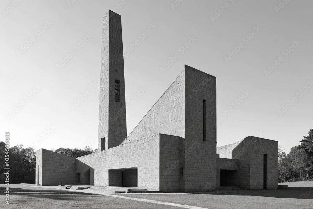 Poster monochrome architecture with sharp angles and dramatic lighting capturing urban modernism intensity 