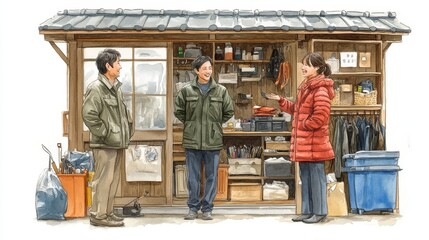 Fototapeta premium Watercolor Illustration of Employees in Workshop Setting