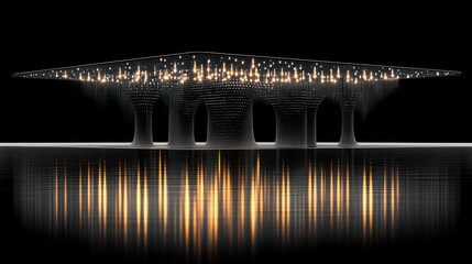 Fototapeta premium Abstract digital art of a glowing structure with a reflection on a dark background.