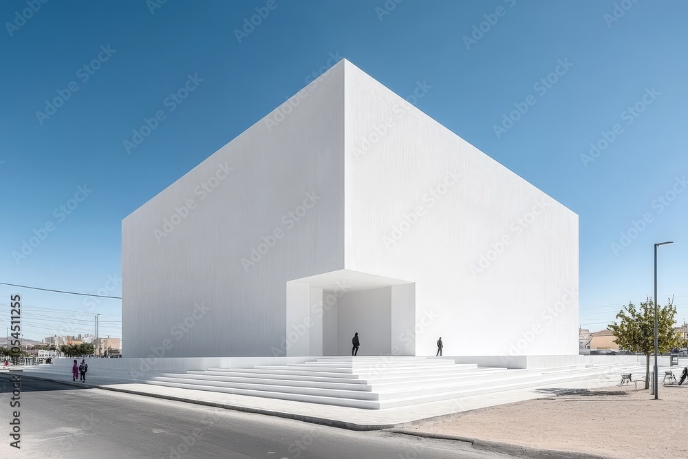 Aufkleber ultra modern white cubic building against clear sky with stark minimalist architecture clean lines a