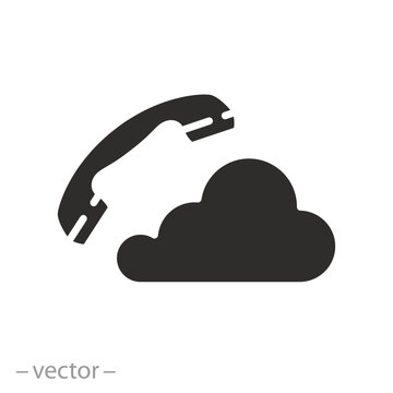 call center, phone with cloud icon, voip telephony concept, pbx or ip technology, network server, flat vector illustration