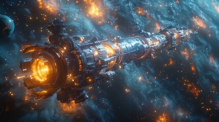 Futuristic Spaceship Soaring Through the Galaxy