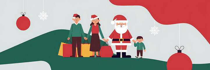 Happy family with Santa Claus shopping for Christmas gifts   
