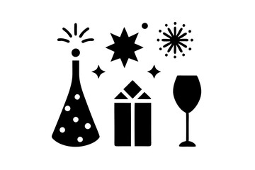 Happy new year icon set isolated on white background.This is an editable eps vector file.