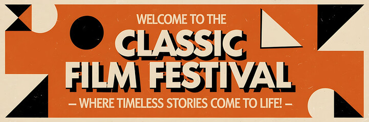 Retro style poster with orange and black geometric shapes promoting a classic film festival   
