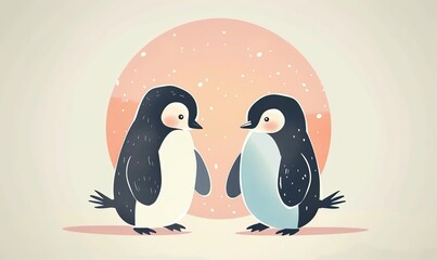Realistic cartoon cute penguin with big eyes and simple modern background ai generated