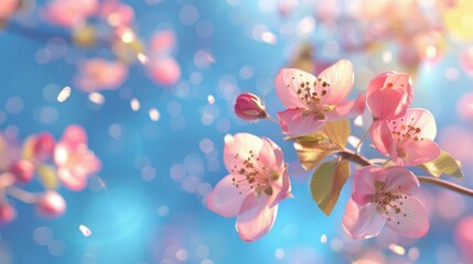 Springtime Apple Blossoms: Blue Sky Background with Bokeh for Creating Fresh and Lively Designs