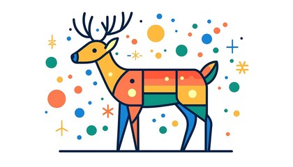 Naklejka premium Colorful line icon of a deer, capturing the essence of the holiday season.