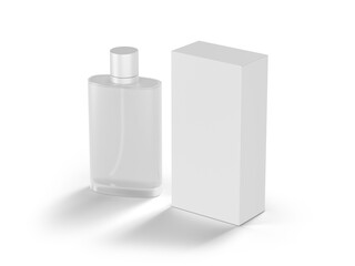 Minimalist Perfume Bottle with Frosted Glass and Cylindrical Cap Next to Plain Rectangular Box