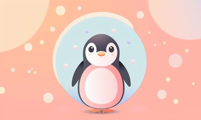 Naklejka premium Realistic cartoon cute penguin with big eyes and simple modern background ai generated