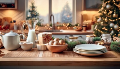 Christmas Kitchen Setting with Table Items