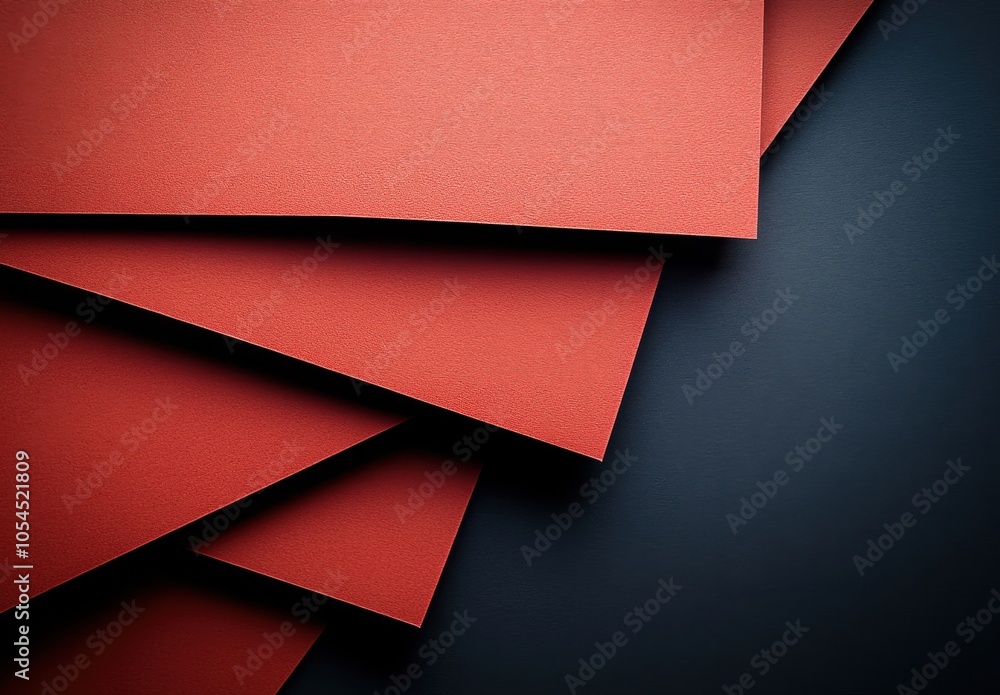 Aufkleber red paper background, with three overlapping red papers in the foreground and a dark gradient backgr