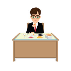 cute young boy having breakfast