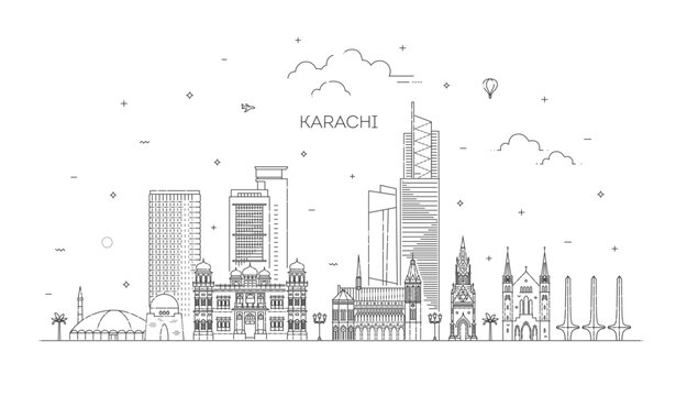 Karachi skyline cityscape illustration. Outline Karachi Skyline