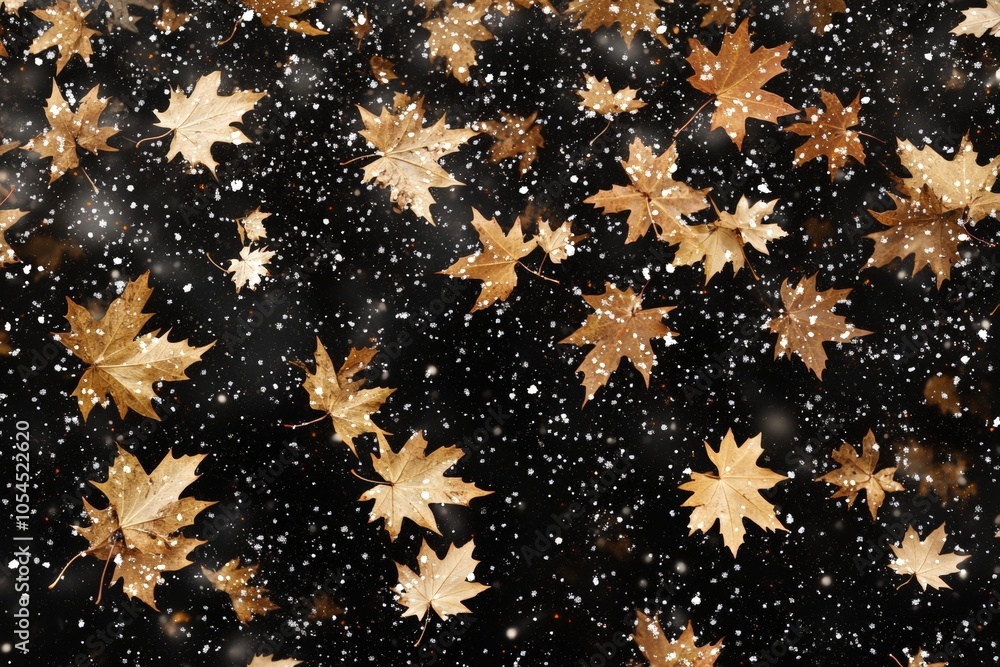 Poster golden maple leaves fall gently on a dark background creating a mesmerizing pattern that captures th