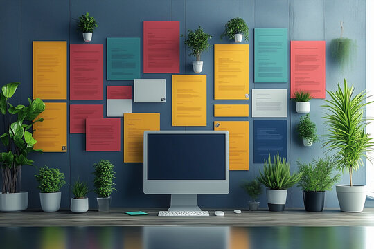 SEO page layout displaying meta tags, alt text for images, and keyword density in colorful boxes.