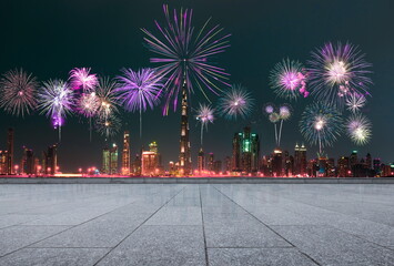fireworks in the city night road landscape building skyline outdoor cityscape celebration hoilday happy new year
