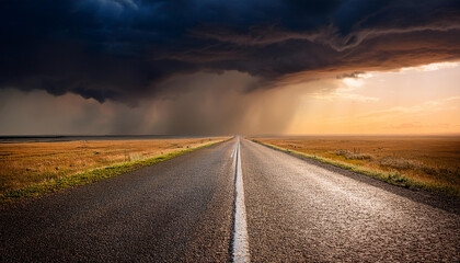 Naklejka premium Lone road headed toward a storm