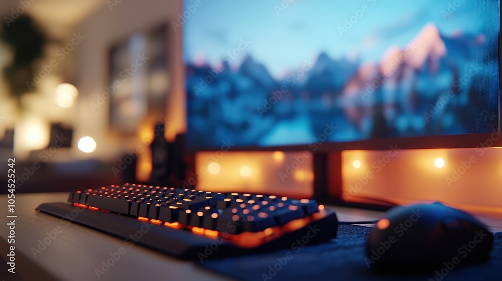Poster modern gaming setup with keyboard and mouse