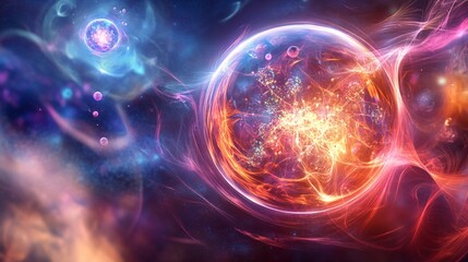 Obraz premium luminous orb standing as a barrier against viruses, surrounded by particle waves, representing strength and health resilience, futuristic style